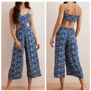 Aerie Blue & White Floral Jumpsuit